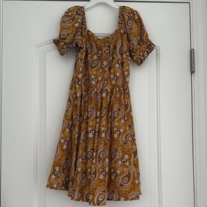 Janie and Jack Girls’ Mustard Paisley Cotton Midi Dress Size 10